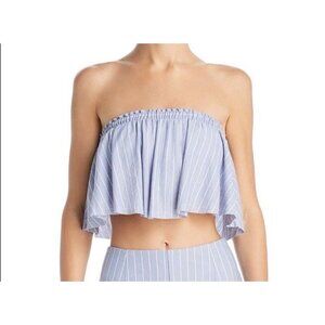 Sage Strapless Bandeau Ruffle Crop Top~Size Medium~Blue White Stripe Sexy Casual